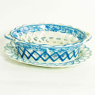 Vintage Staffordshire Porcelain Basket Dish and Plate