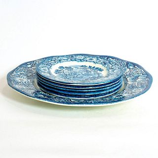 6 Staffordshire Ironstone Liberty Blue Saucers & Plate