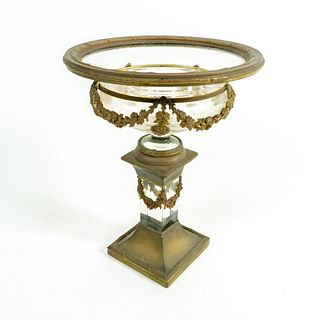 Vintage Glass and Brass Elevated Dish