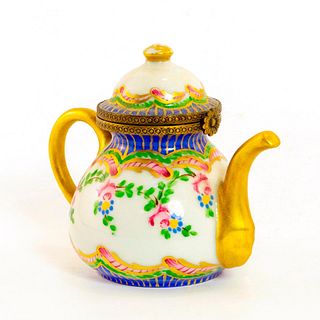 Limoges France Peint Main Trinket Box, Teapot