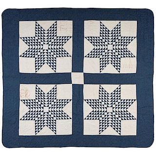 Eight-Point Star Blue and White Quilt 