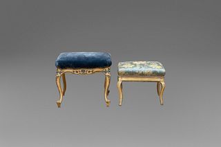 Two poufs in lacquered wood, 18th century