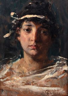 Paolo Gaidano (Poirino 1861-Torino 1916)  - Girl with ribbon in her hair