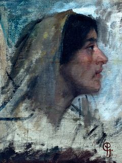 Paolo Gaidano (Poirino 1861-Torino 1916)  - Girl with handkerchief on her head