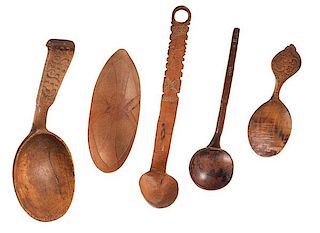 European Carved Wooden Spoons and Ladles 