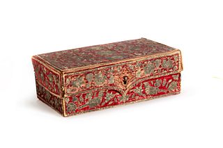 Casket covered in red velvet embroidered with silver thread, Middle East, 18th century