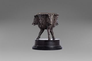 Bronze inkwell with boar heads and masks, 19th century