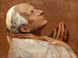 Scuola italiana, fine secolo XIX - Portrait of Pope Leo XIII, born Vincenzo Gioacchino Raffaele Luigi Pecci, pontiff from 1878 to 1903, in prayer