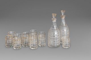 Glass service with rhombus decorations and golden stars, circa 1820-30