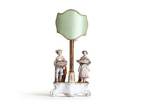 Lamp with two porcelain figurines and sliding fan, mid 19th century