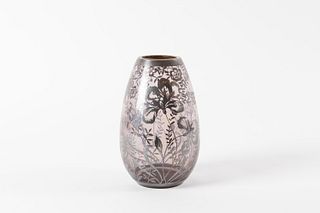 Glass vase decorated with silver leaf with floral motifs