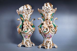 Pair of porcelain vases, Louis Philippe style, 20th century