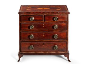 Model of a chest of drawers, England, 19th century, with inlay decorations, five drawers