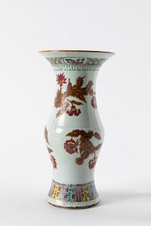 Polychrome porcelain baluster vase with floral motifs, China, Qing period, late 19th century
