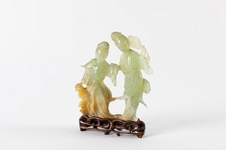 Jade sculpture depicting two female figures, Republic of China