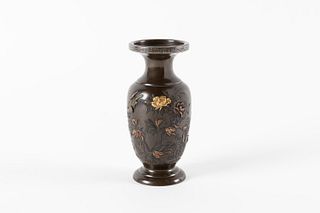 Bronze vase with relief decorations in gold and silver