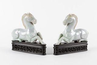 Two jadeite horses, China, early 20th century