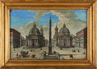 Scuola italiana, secolo XIX - View of Piazza del Popolo in Rome
