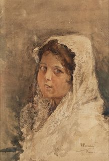 Vicente Poveda y Joan (Alicante 1857-Roma 1935)  - Veiled girl smiling