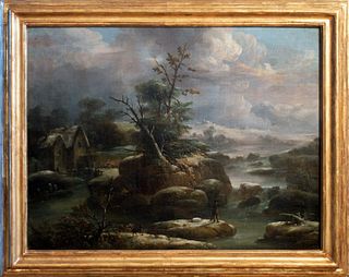 Jules-Cesar Denis van Loo (Parigi 1743-1821)  - Winter landscape with hunter