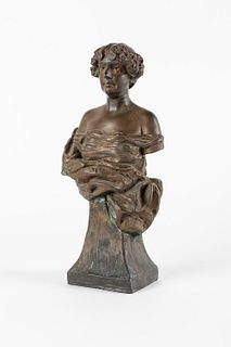 Luigi Bistolfi (Acqui 1860-Roma 1919)  - Bronze sculpture depicting the bust of a gentlewoman, probably the Countess de Luca