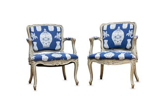 Pair of lacquered armchairs, 18th century