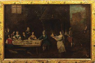 Scuola marchigiana, secolo XVIII - Two genre scenes depicting banquets with musicians