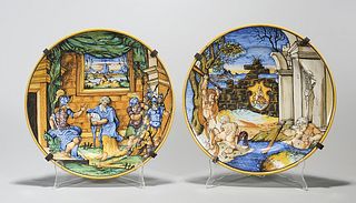 Two Antique Majolica-Style Plates