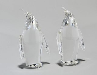 Pair of Steuben Crystal Penguin Sculpture