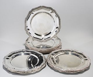 Set of George III-Style Silver Plate Dinner Plates