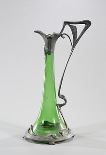 Glass and Tin Art Nouveau Pitcher