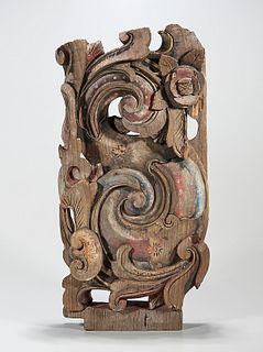 Polychrome Carved Wood Architectural Ornament