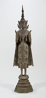 Thai Parcel-Gilt Bronze Standing Buddha