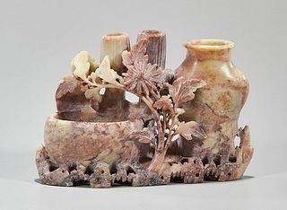 Chinese Carved Soapstone Vase Group
