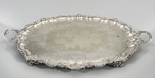Two Large Elaborate Silver Plate Handled Trays