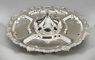 Large Silver Plate Five-Section Condiment Tray