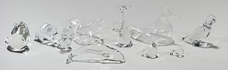 Group of Nine Crystal and Glass Animal-Form Articles
