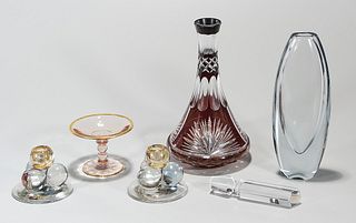 Group of Five Colored Glass Items