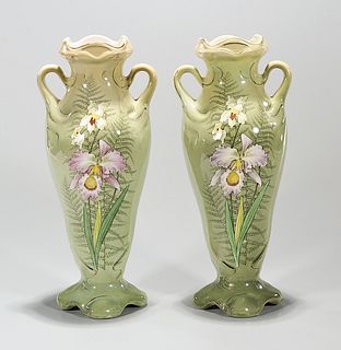 Pair of Faiencerie Five's Lille Porcelain Vases