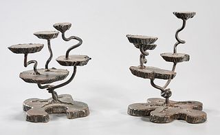 Two Bronze Lily Plant Sculptures