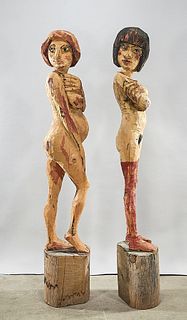 Two Contemporary Wood Female Figural Sculptures