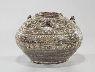 Asian Incised Glazed Ceramic Jar