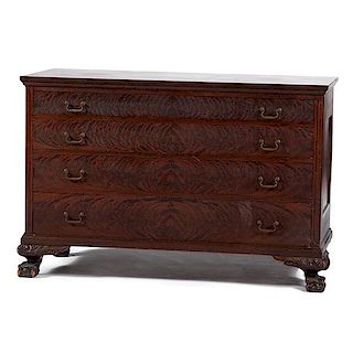 Chippendale-Style Four-Drawer Chest in Figured Mahogany 