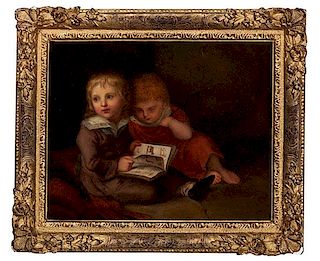 Portrait of Two Children Reading a Book after Christian Leberecht Vogel (German, 1759-1816) 