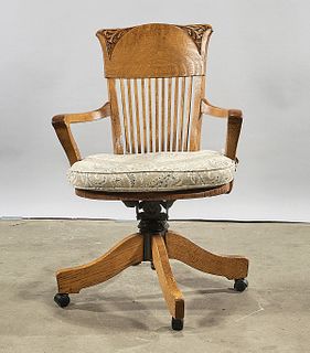 Wood Swivel Arm Desk Chair