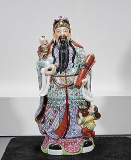 Chinese Enameled Porcelain Star God With Child