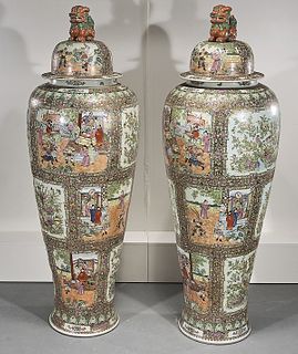 Pair Massive "Palace Size" Chinese Famille Rose Covered Vases