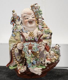 Chinese Enameled Porcelain Seated Budai