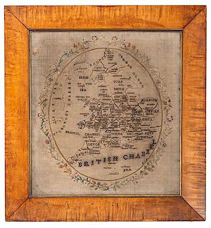Embroidered Map of England in Bird's Eye Maple Frame 