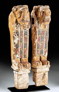 Egyptian Wood Chair Legs Lions, Gesso / Painted  (pr)